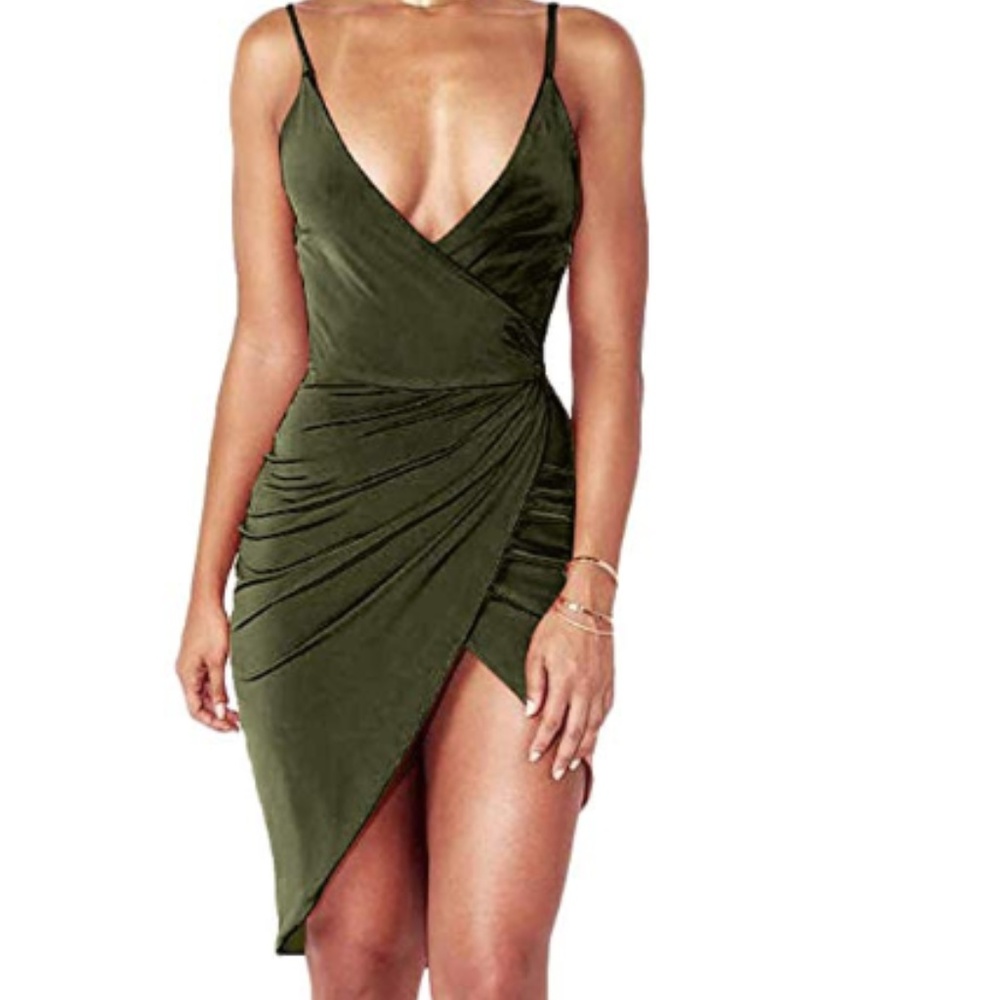 Deep V Neck Bodycon Wrap Dress